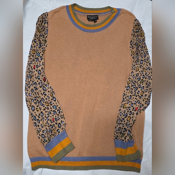 Anthropologie Cashmere Celia Leopard Pullover Tan/Brown Knit Sweater Size Medium - Picture 12 of 12